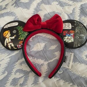 Disney Black Minnie Ears Headband with Red Bow and Festive Star Wars Print